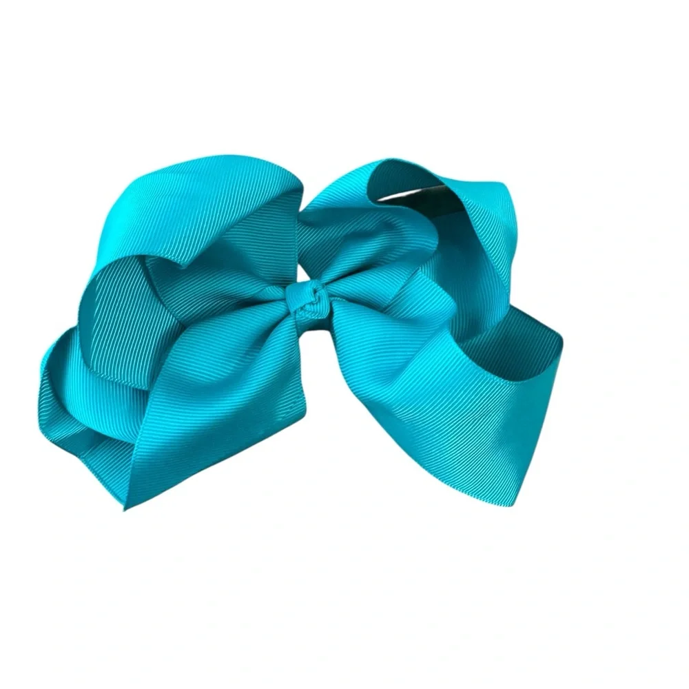 Set of 2 🎀 🎀 6” Teal Boutique Hair Bow Grosgrain Alligator Clip Girls